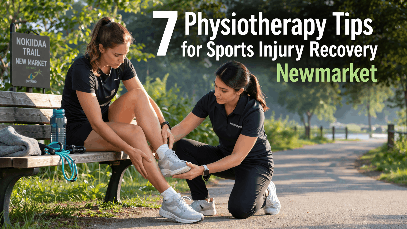 Athlete-with-ankle-injury-receiving-physiotherapy-assistance-on-a-park-bench-in-Newmarket-trail-with-resistance-band-and-recovery-equipment-in-morning-light8v6VzWU